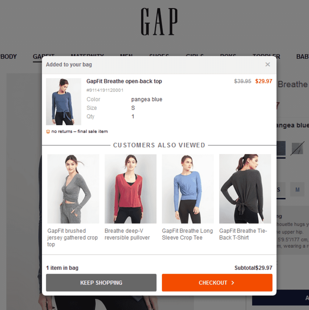 Example of improving website conversion through upselling.