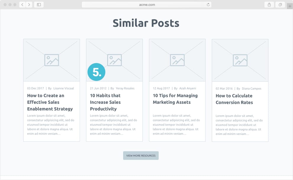 Wireframe showing related posts
