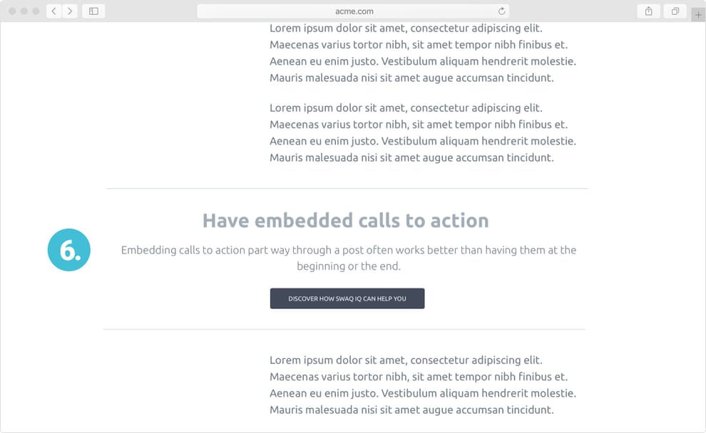 Wireframe of embedded call to action