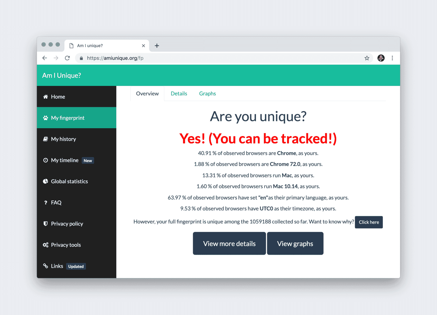 Screenshot from amiunique.org